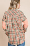 Orange Crinkled Patchwork Plaid Print Oversized Shirt