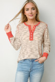 White Irregular Pin Stripe Colorblock Henley Top