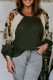 Green Plus Size Floral Raglan Colorblock Patchwork Knit Blouse