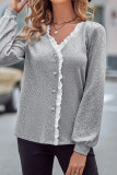 Plain Lace Edge Open Button Knit Blouse