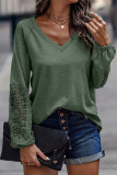 Green Crochet Lace Patch Raglan Sleeve Top