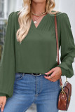 Plain V Neck Pin Tuck Stitching Blouse