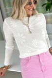 White Flower Knit Long Sleeve Sweater