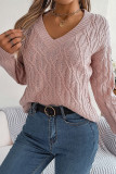 Cable Knit V Neck Pullover Sweater