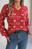 V Neck Heart Knit Pullover Sweater