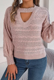 Plain Cut Out V Neck Cable Knit Sweater