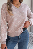 V Neck Heart Knit Pullover Sweater
