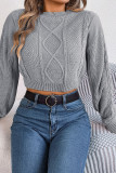 Plain Cable Knit Crop Sweater