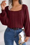 Plain Square Neck Cable Knit Sweater