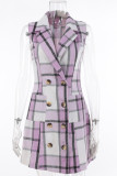 Sleeveless Plaid Button Coat