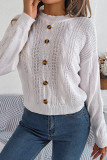 Plain Buttoned Cable Knit Sweater