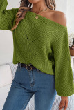Off Shoulder Lantern Sleeves Knitting Sweater