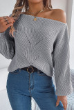Off Shoulder Lantern Sleeves Knitting Sweater