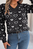 V Neck Heart Knit Pullover Sweater