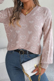V Neck Heart Knit Pullover Sweater
