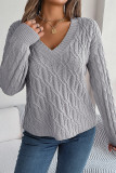 Cable Knit V Neck Pullover Sweater