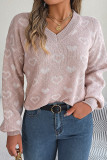 V Neck Heart Knit Pullover Sweater