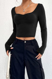 Plain Smocked Short Split Hem Top