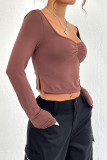 Plain Smocked Short Split Hem Top