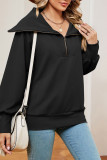Plain Zipper Down Wide Collar Pullover Sweatshirt