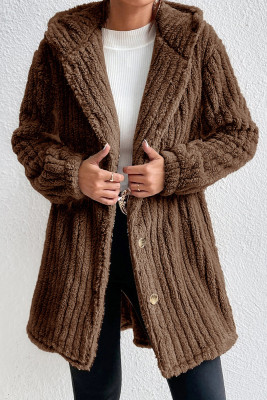 Plain Button Up Rib Fleece Jacket