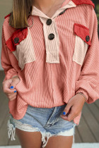 Colorblock Corduroy Chest Pocket Buttoned Top