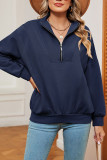 Plain Zipper Down Pullover Sweatshirt