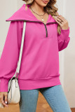 Plain Zipper Down Wide Collar Pullover Sweatshirt