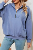 Plain Zipper Down Pullover Sweatshirt