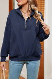 Plain Zipper Down Pullover Sweatshirt