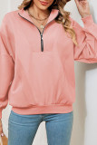 Plain Zipper Down Pullover Sweatshirt