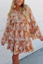 Orange Floral Smocked Waist Dress