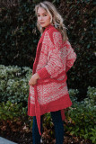 Red Contrast Trim Belted Chunky Cardigan