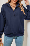 Plain Zipper Down Pullover Sweatshirt