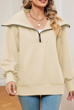 Plain Zipper Down Wide Collar Pullover Sweatshirt