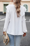 White Lace Eyelet Ruffle Shoulder Long Sleeve Blouse