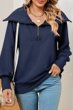 Plain Zipper Down Wide Collar Pullover Sweatshirt