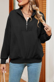 Plain Zipper Down Pullover Sweatshirt