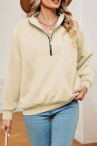Plain Zipper Down Pullover Sweatshirt