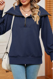 Plain Zipper Down Wide Collar Pullover Sweatshirt