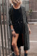 Black Sequin 3/4 Sleeve Open Front Duster Kimono