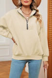 Plain Zipper Down Pullover Sweatshirt
