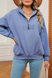 Plain Zipper Down Pullover Sweatshirt