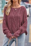 Plain Cable Knit Slope Shoulder Oversize Sweater