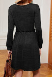 Square Neck Long Sleeves Splicing Dress