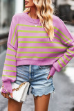 Striped Knit Slope Shoulder Sweater