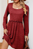 Square Neck Long Sleeves Splicing Dress