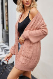 Plain Cable Knit Open Pockets Sweater Cardigan