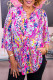Multicolor Printed 3/4 Sleeve Split Neck Plus Size Tunic Top