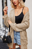 Plain Cable Knit Open Pockets Sweater Cardigan